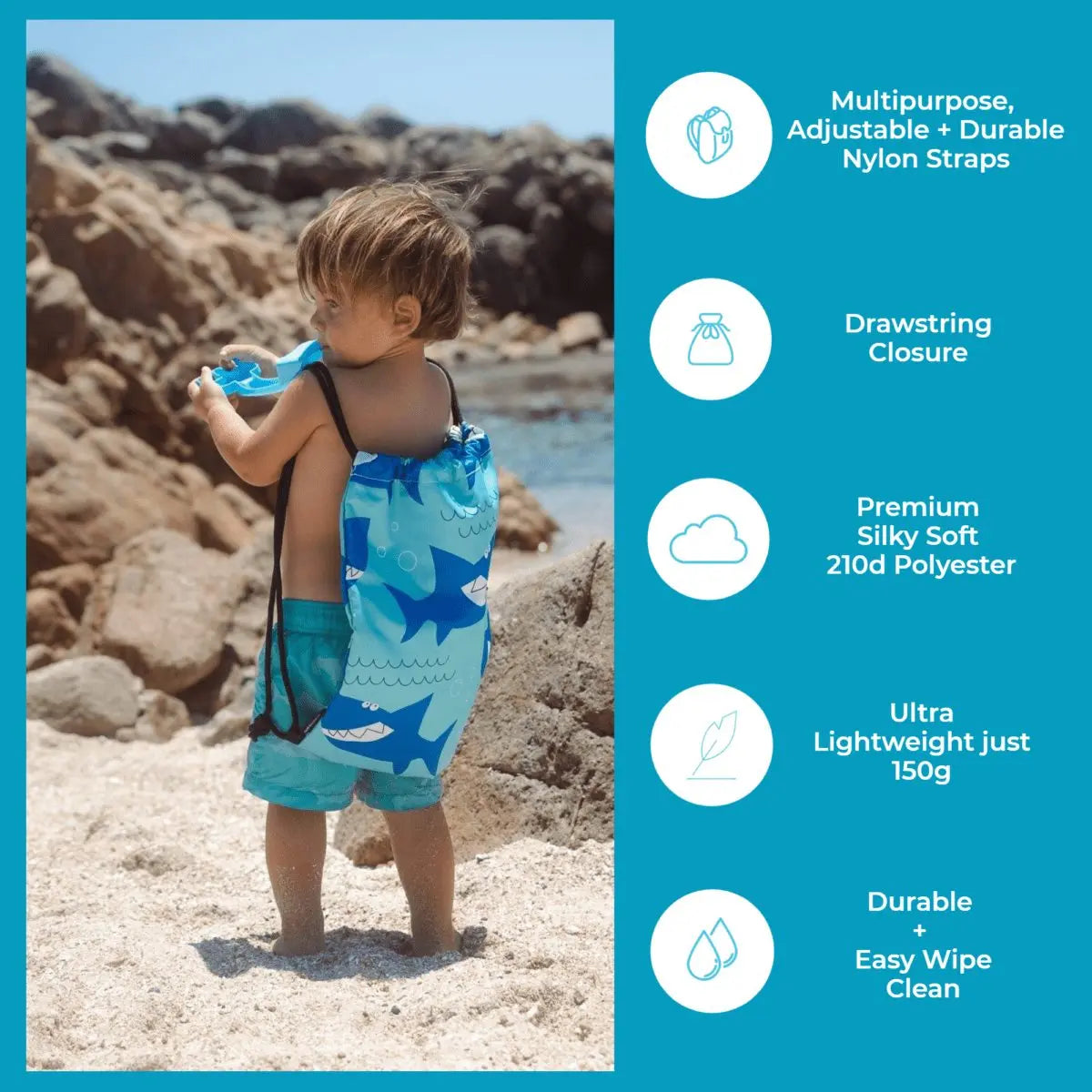 WaterProof Drawstring Swim Bags - Shark 1