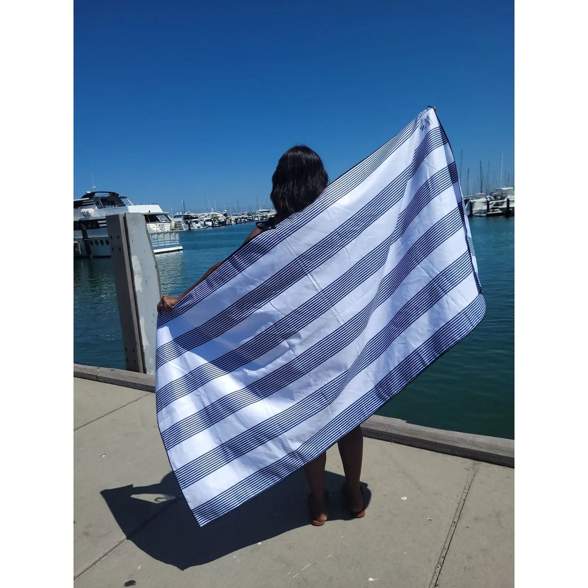Amalfi Navy Signature Sand-Free Beach Towel Newlyfe