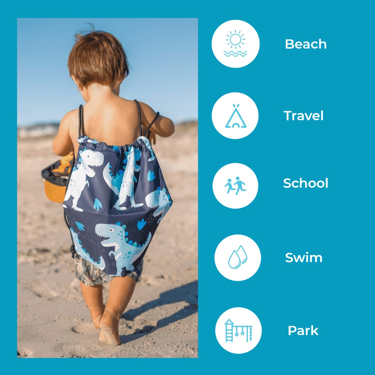 WaterProof Drawstring Swim Bags - Dino 4